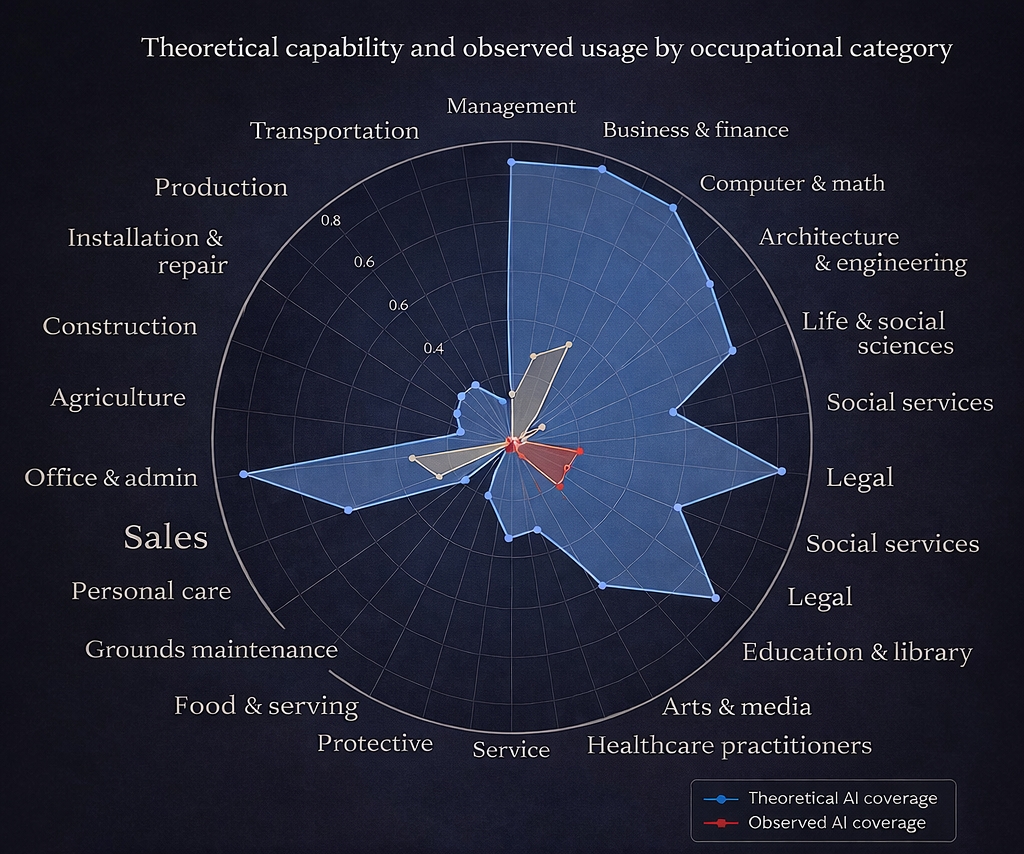 Theoretical capability and observed usage by occupational category